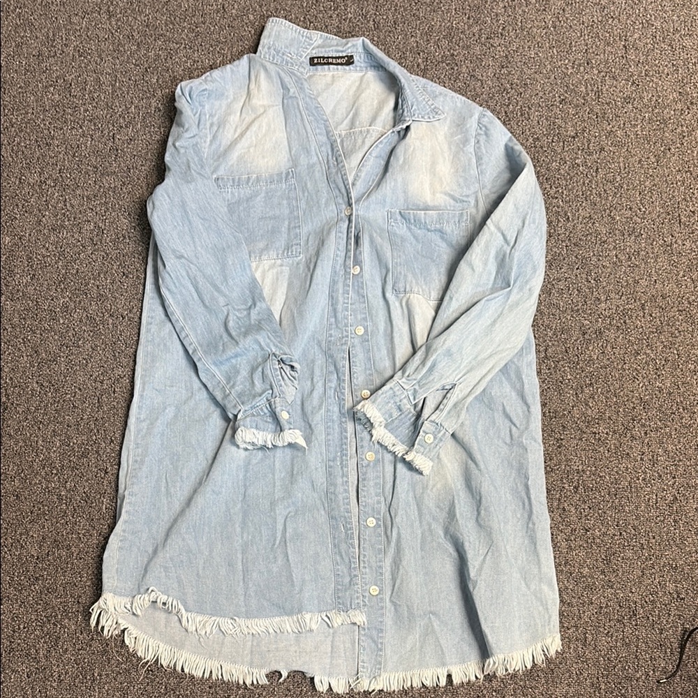 Blue Cuffed Sleeve Mini Dress